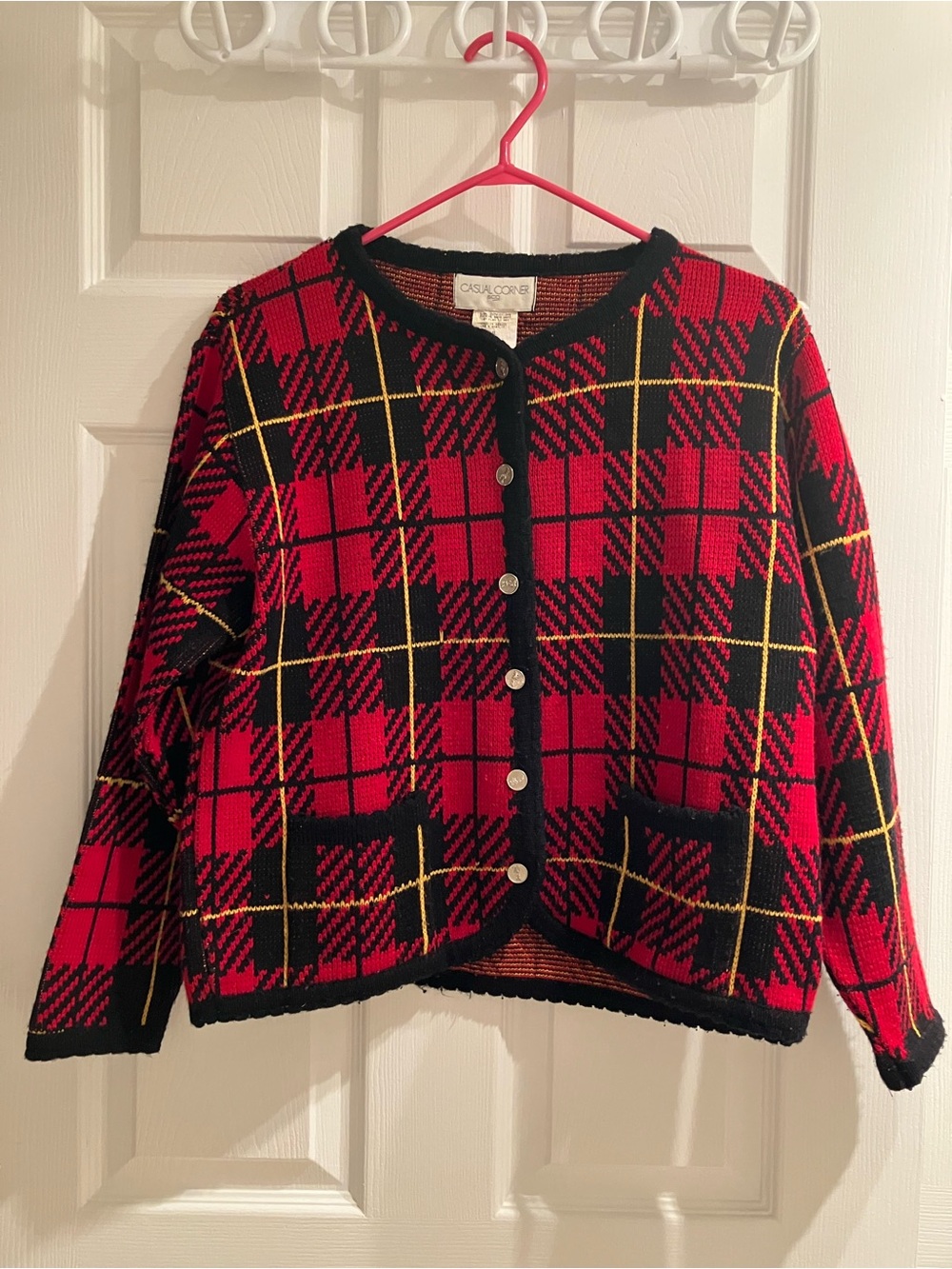 Vintage Casual Corner Red, Black & Yellow Knit Sweater
